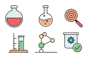 Science, chemistry and laboratory concept colorful linear icons. color offset line icons flat color outline sign collection set vector