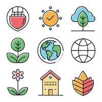 Earth and environment protection concept colorful linear icons. color offset line icons flat color outline sign collection set vector