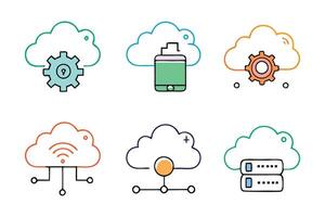 Cloud computing and storage concept colorful linear icons. color offset line icons illustration set on white background vector