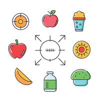 Weight loss, healthy nutrition and calorie concept colorful linear icons. color offset line icons flat color outline sign collection set. vector
