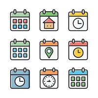 Time, date and address concept colorful linear icons. color offset line icons flat color outline sign collection set vector