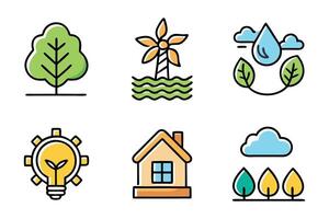 Ecology and Environment related color line icon set. Nature and Renewable Energy colorful linear icons illustration. vector