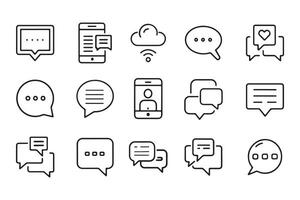 Message, talk, chat, speech bubble, sms, dialogue related , black 15 pcs icons set isolated on white background flat illustration vector