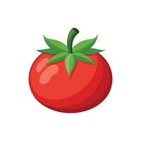 Fresh delicious tomato with leaves flat illustration on white background. vector