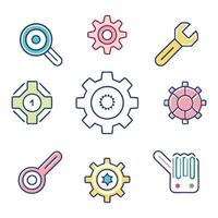 Wrench in a cogwheel concept colorful linear icons. color offset line icons flat color outline sign collection set vector