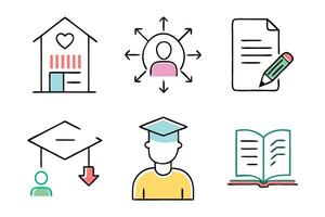Education, seminar, online learning, webinar concept colorful linear icons. color offset line icons flat color outline sign collection set. vector