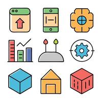 Business growth and settings concept colorful linear icons. color offset line icons flat color outline sign collection set vector