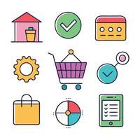 E-commerce and online shopping concept colorful linear icons. color offset line icons flat color outline sign collection set vector