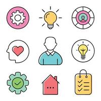 Soft skills concept colorful linear icons. color offset line icons flat color outline sign collection set. vector