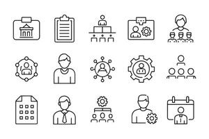 Operation management and business administration related , black 15 pcs icons set isolated on white background flat illustration vector