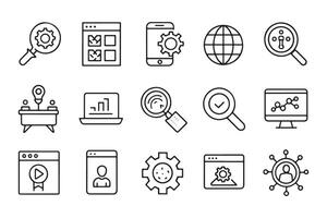 SEO Search Engine Optimization related , black 15 pcs icons set isolated on white background flat illustration. vector