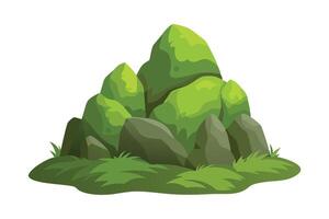 moss-covered rocks in natural setting flat illustration on white background. vector