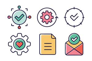 Quality assurance and control concept colorful linear icons. color offset line icons flat color outline sign collection set vector