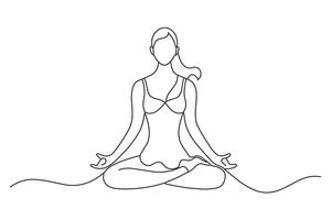 Woman practicing yoga One line continuous line art illustration on white background vector