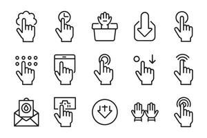 Hand Click and collect related , black 15 pcs icons set isolated on white background flat illustration. vector
