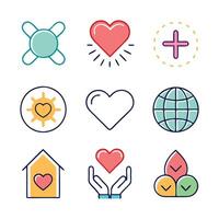 Heart, love, charity concept colorful linear icons. color offset line icons flat color outline sign collection set. vector
