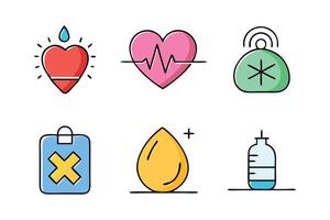 Heart attack concept colorful linear icons. color offset line icons flat color outline sign collection set. vector