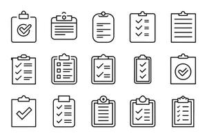 Clipboard, checklist, report related icon set flat illustration. vector