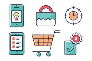 E-commerce and online shopping concept colorful linear icons. color offset line icons color outline sign collection illustration set on white background. vector