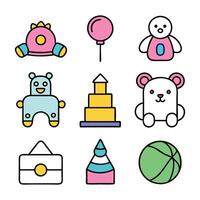 Toys concept colorful linear icons. color offset line icons flat color outline sign collection set vector