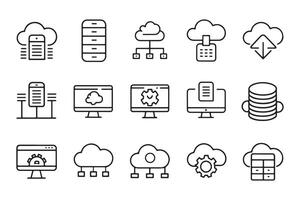 Cloud computing and storage related , black 15 pcs icons set isolated on white background flat illustration vector