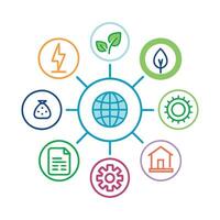 Internet eco system development concept colorful linear icons. color offset line icons flat color outline sign collection illustration set on white background vector
