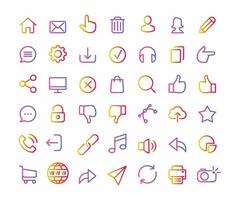 Icon symbol collection in rainbow color illustration, isolated on white background. vector