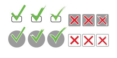 Check mark and crosses flat illustration. Isolated on white background. vector