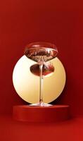 Retro glass of sparkling champagne is reflected in the mirror. Holliday concept photo