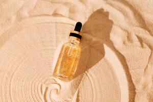 A mock-up glass bottle with a pipette with an intensive moisturizing concentrate photo