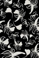 New style of black and white flower pattern design for fabric and clothes textile. soft white abstract flowers contrast sharply against a black background vector