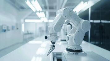 Robotic arm demonstrating high precision in microchip assembly within a cleanroom setting. Advanced High Precision Robot Arms video