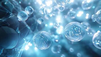Abstract 3D futuristic network of interconnected orbs with soft blue and white light, creating depth and space in a void. 3D futuristic style pattern video