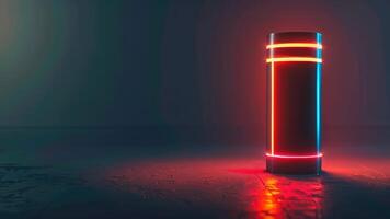 Electric accumulator designed as a modern, compact cylinder with dynamic light effects displaying charge levels. Electric accumulator video
