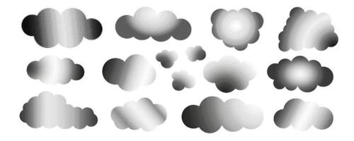 Set of clouds gradient Y2k aesthetics halftone texture vector