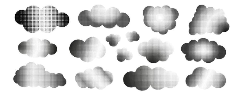 Set of clouds gradient Y2k aesthetics halftone texture