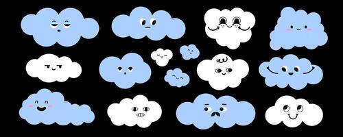 Cute clouds with face emotion set vector