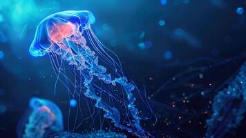 AI insights emerging from a deep blue ocean visualized as glowing jellyfish. AI insights video