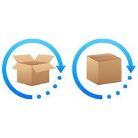 Open and closed cardboard box template. round the clock delivery. illustration vector