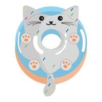 Cute Cat Donut Character. Kids Coloring Pages, Glaze with confetti on donut. Isolated illustration EPS. Bakery illustration design for print or web vector