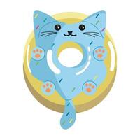 Cute Cat Donut Character. Kids Coloring Pages, Glaze with confetti on donut. Isolated illustration EPS. Bakery illustration design for print or web vector