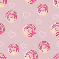 donuts with pink Glaze on a pink background. Seamless pattern for print, bakery wrap or textile printing vector