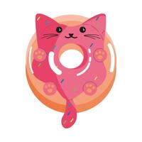 Cute Red Cat Donut Character. Kids Coloring Pages, White Glaze with confetti on donut. Isolated illustration EPS. Bakery illustration design for print or web vector