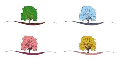 Tree in line art style, four seasons - spring, summer, autumn, winter. illustration. Isolated on white background. Abstract simple illustration vector
