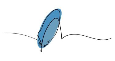 Bird s feather in continuous single line drawing style illustration. Simple element with Blue back round abstract for decor elements. Signature aesthetic vector