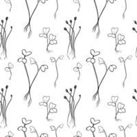 hand drawn seamless pattern with microgreens . Contour sprouts of watercress, mustard cress, onion and radish. Print for fabric, health food packaging, labels vector