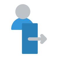 a person is holding a blue door with an arrow pointing to it vector