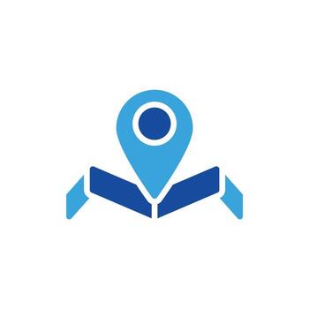a map pointer icon with a blue background vector