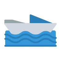 a boat floating in the ocean with a blue wave vector