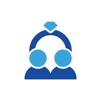 a blue icon of two people with a diamond vector